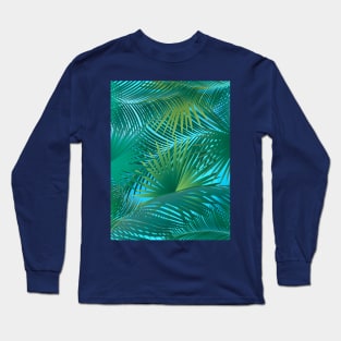 Tropical Palm Tree Green Leaves Branches on blue sky Aloha Long Sleeve T-Shirt